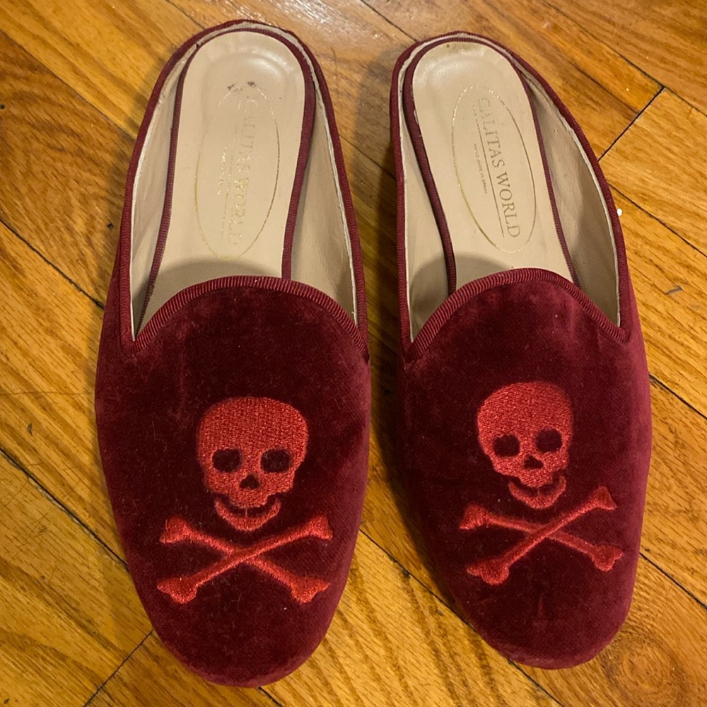 Maroon Velvet Mules
